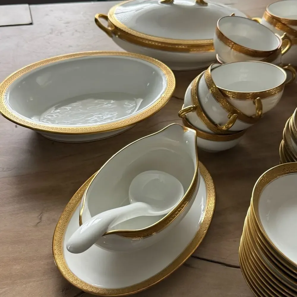 Ch. Field Haviland Limoges France Gold Encrusted Dinner Service for 12/63 pieces